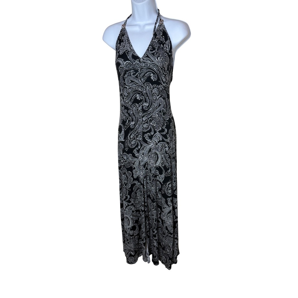 Victoria's‎ Secret Black White Paisley Halter Maxi Dress XS Open Back Slit